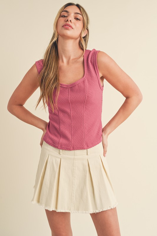 Pleated Denim Mini Skirt 