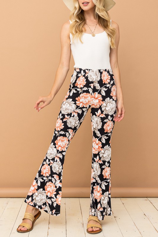 Floral Bell-Bottom Stretch Pants