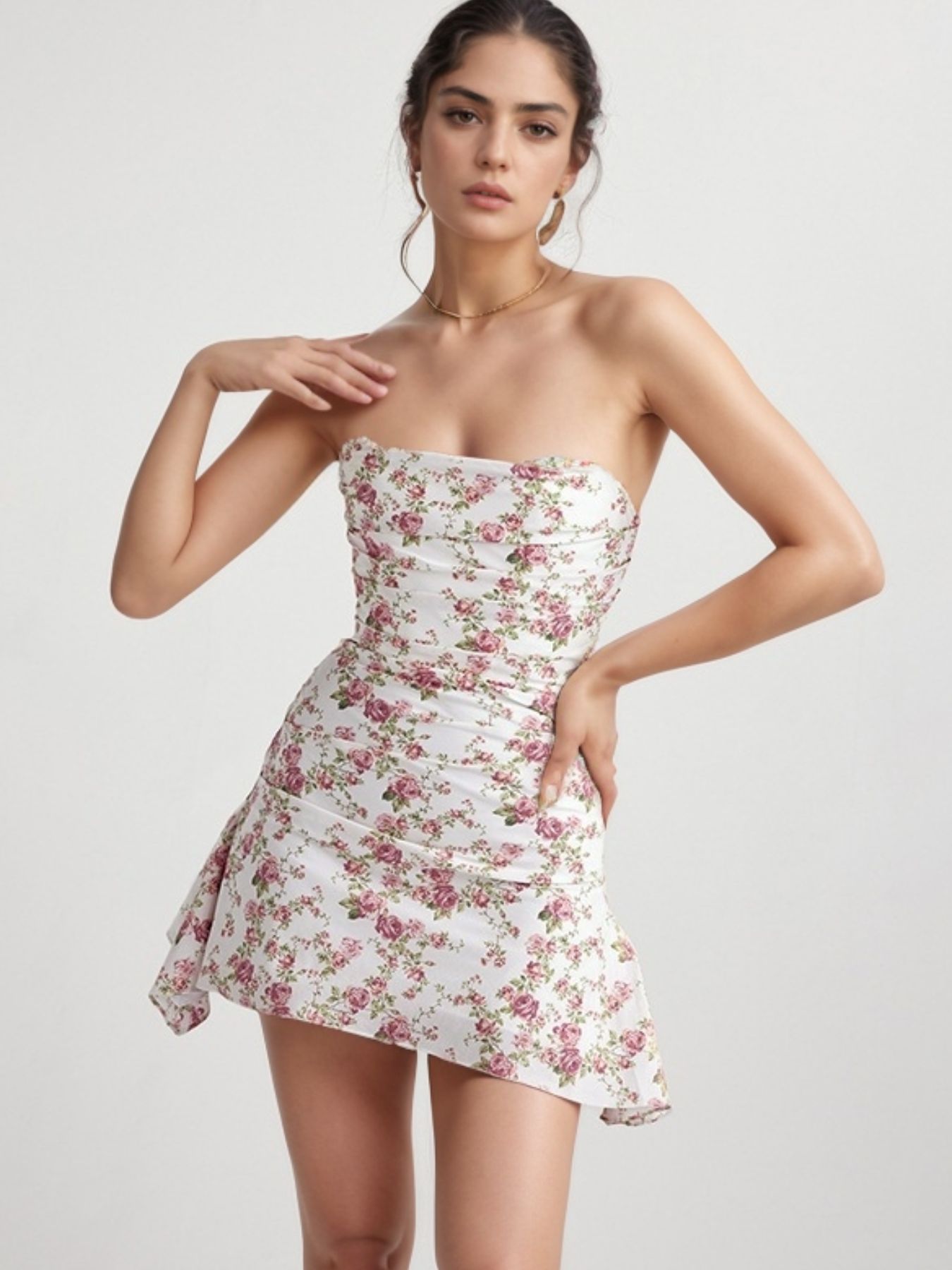 Floral Frenzy Strapless Mini Dress