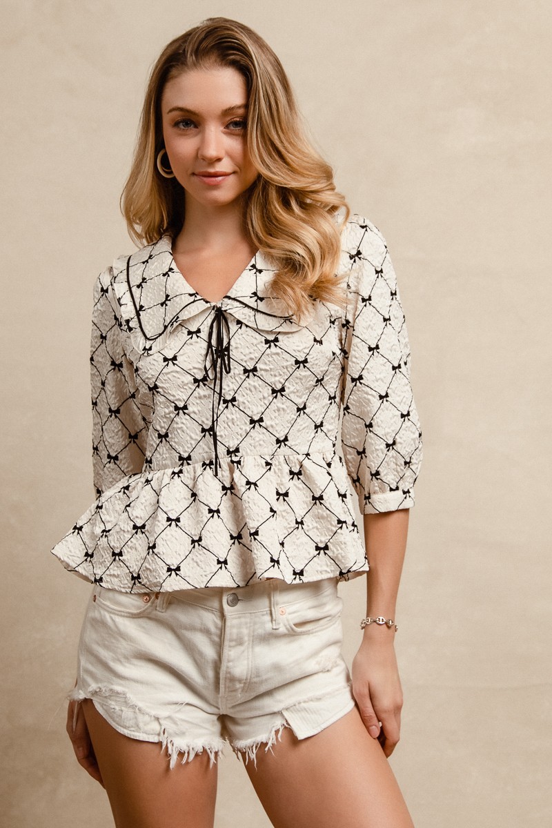 Bow Print Peplum Top