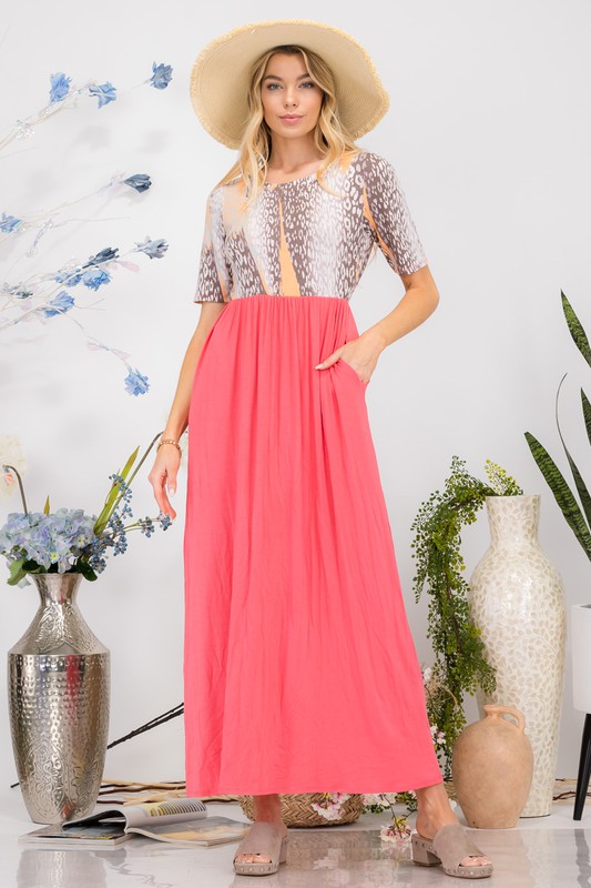 Celeste Leopard Sleeve Maxi Dress
