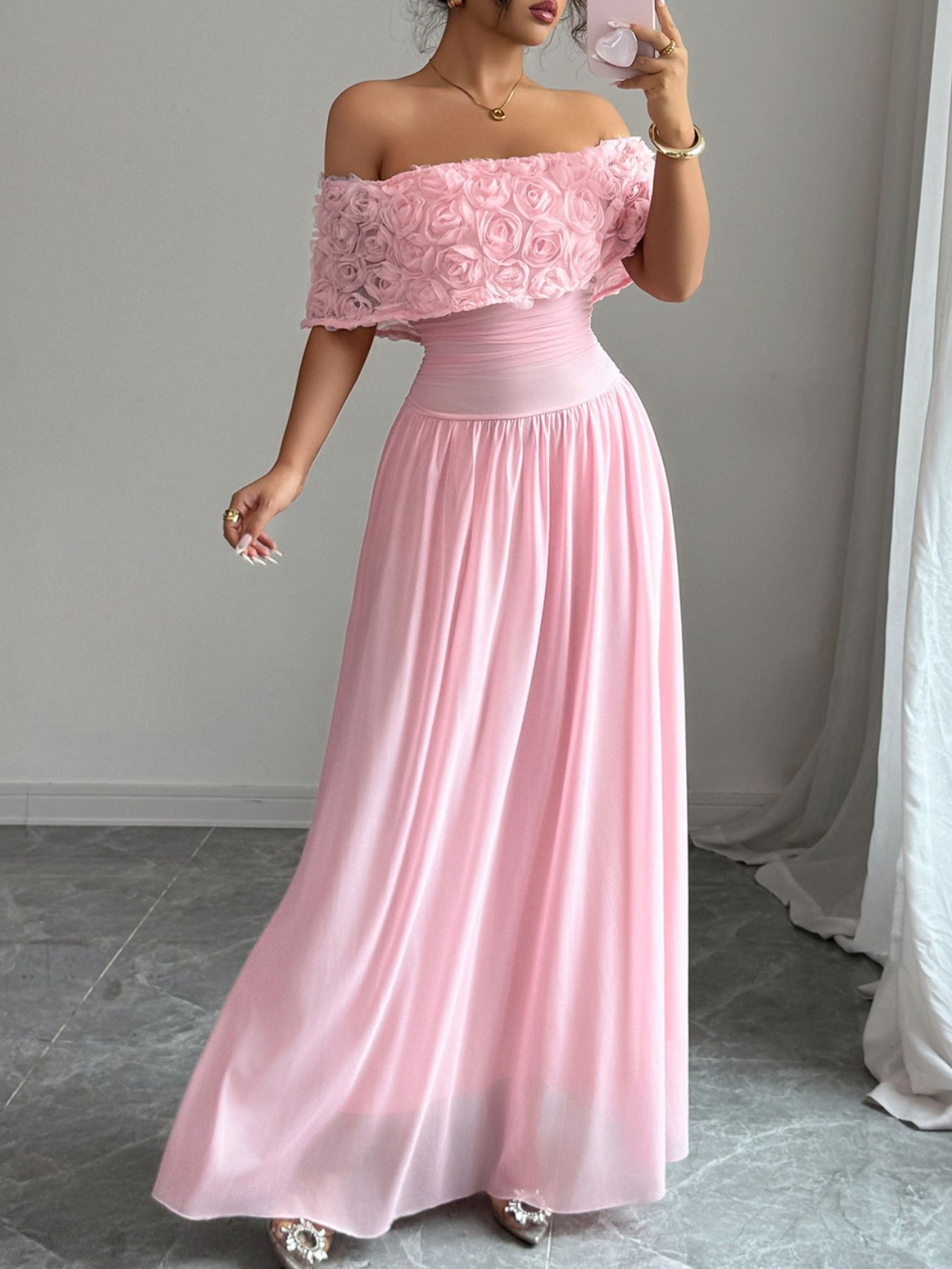 Devine Rose Off-Shoulder Maxi Dress