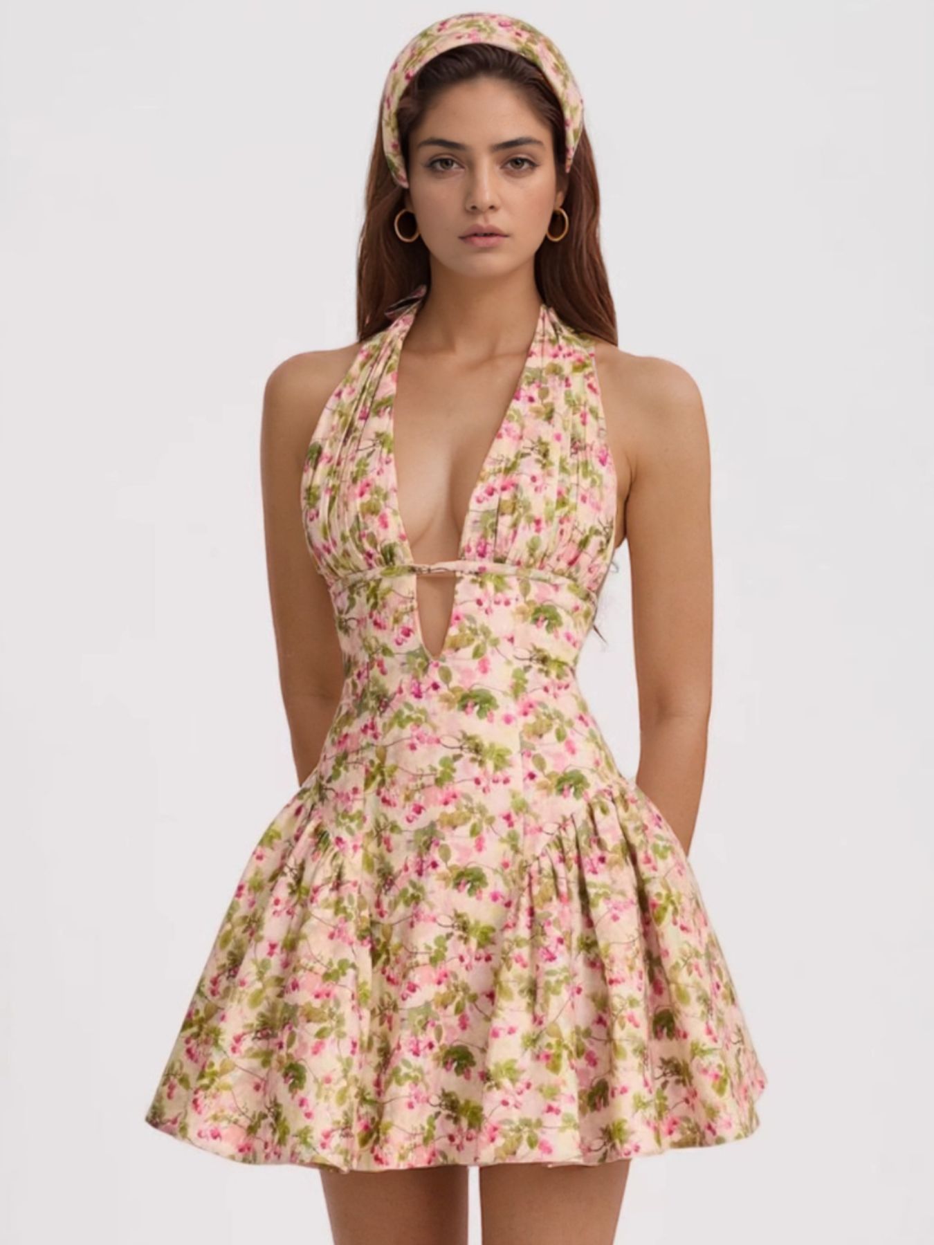 Floral Halter Neck Mini Dress
