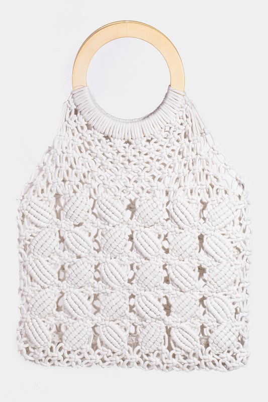 Braided Wooden Top Handle Bag