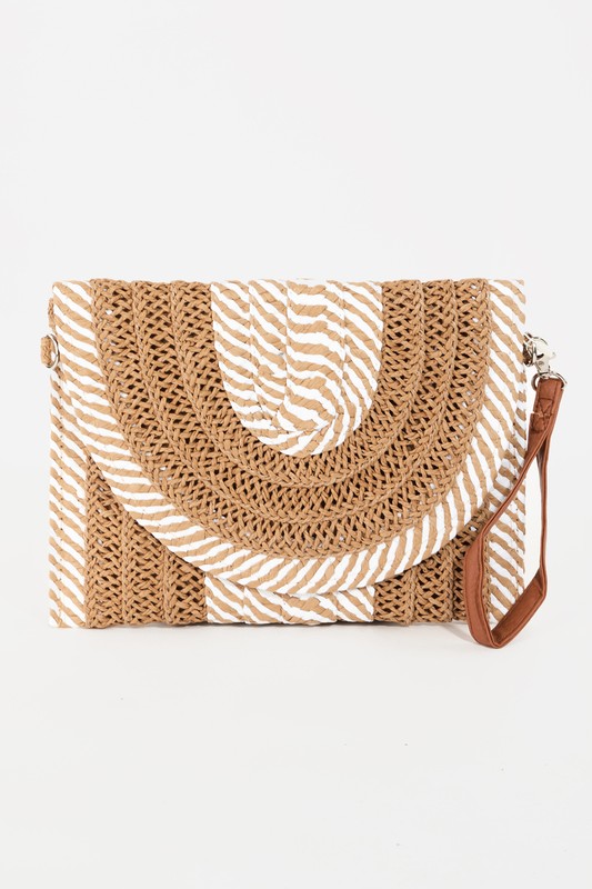 Striped Straw Stitch Clutch Handbag