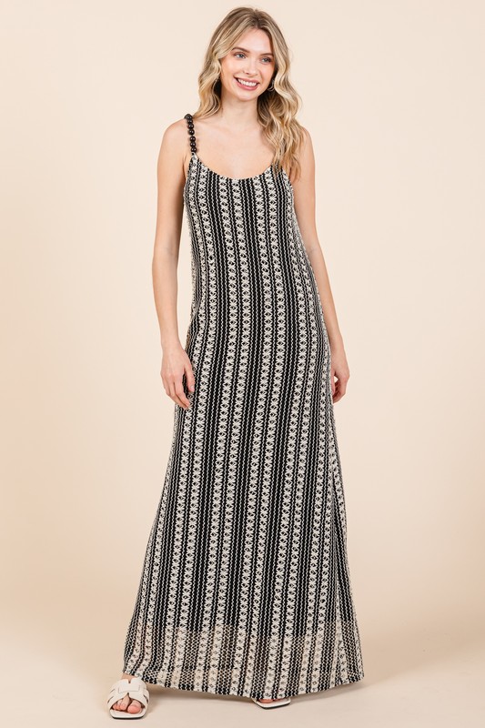 Striped Maxi Dress with Beaded Straps
