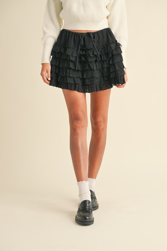 Black Ruffled Mini Skirt