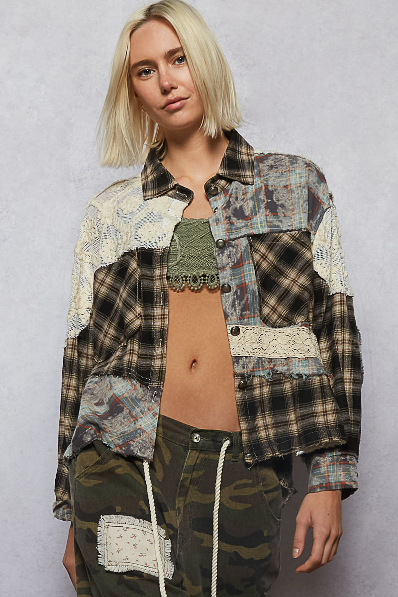 Patchwork Plaid Oversized Shirt