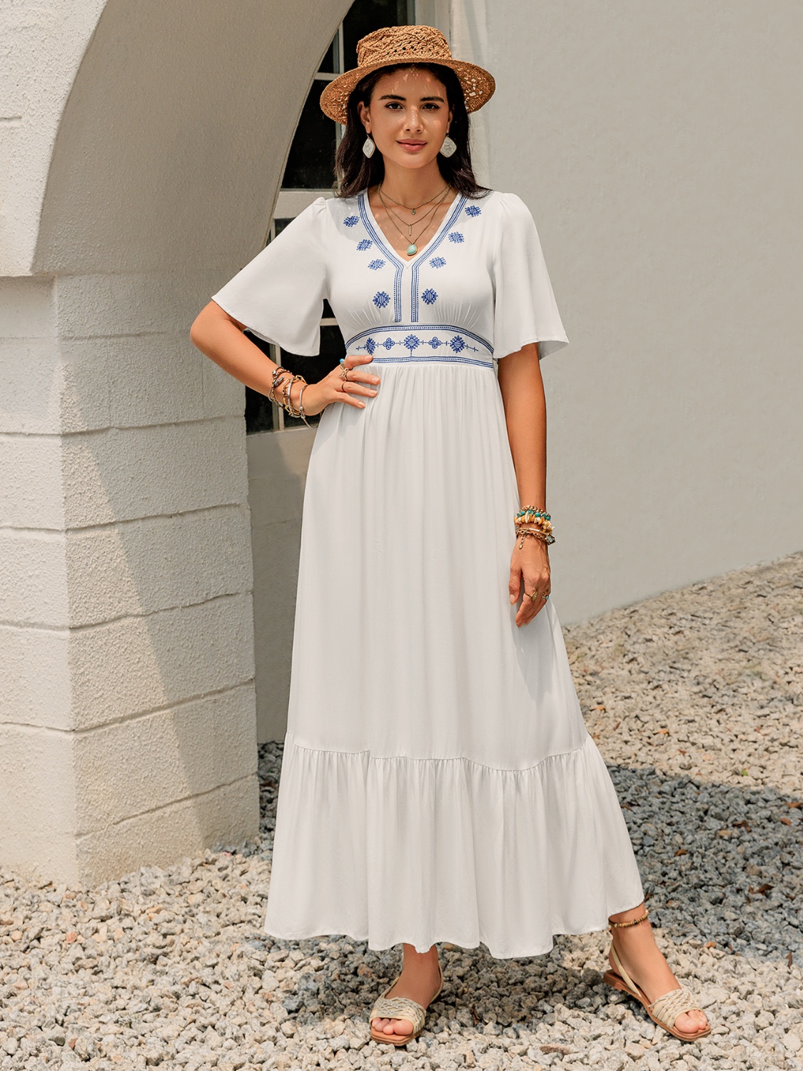  Elegant Boho Chic Ruffled Hem Maxi Dress