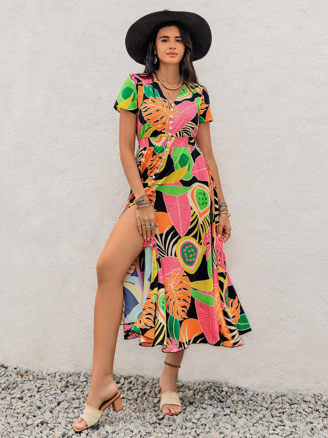 RusttyDustty Tropical Sleeve Maxi Dress