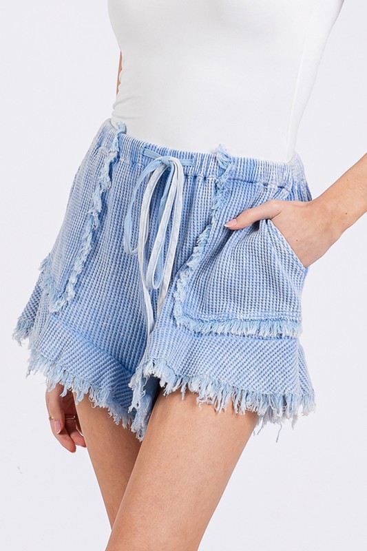 Sky Waffle Fringe Lounge Shorts