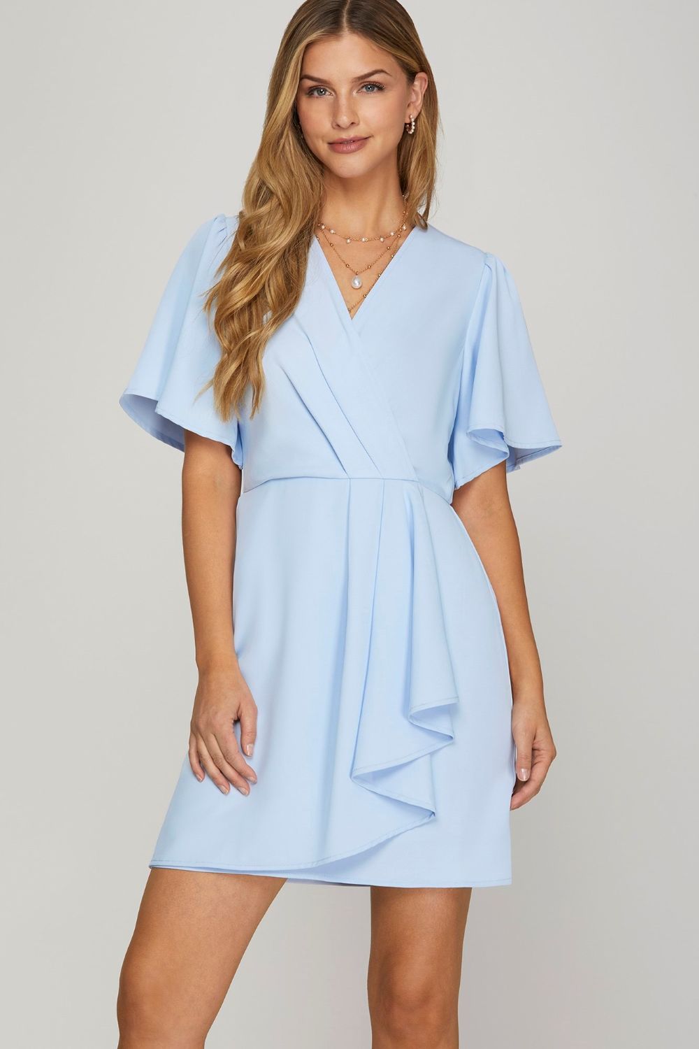 Sky Elegance Ruffled Mini Dress