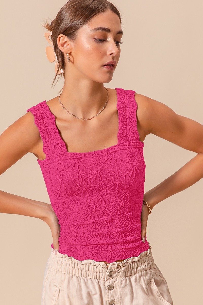 Fuchsia Floral Jacquard Seamless Tank Top