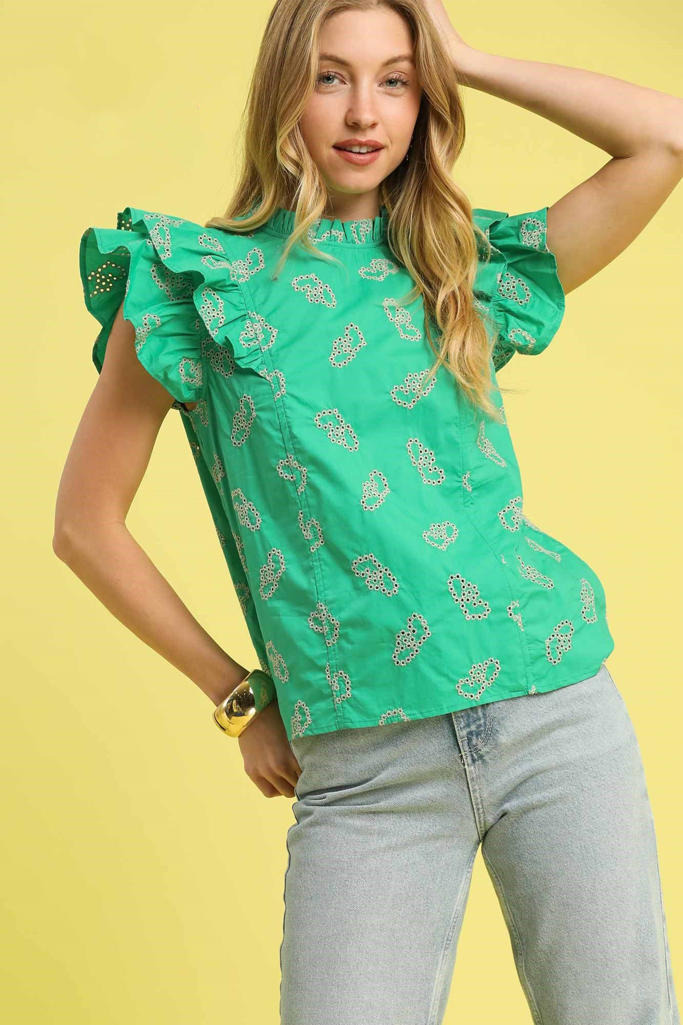 Eyelet Ruffle Sleeve Blouse