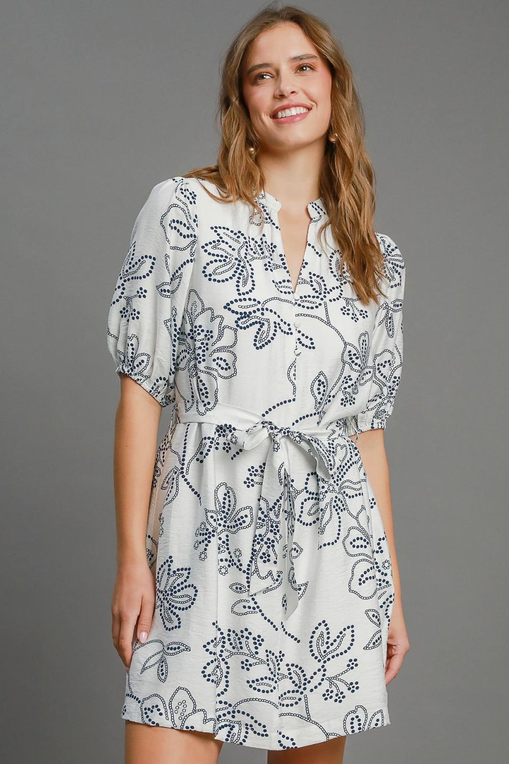 Trendy Floral Puff Sleeve Mini Dress