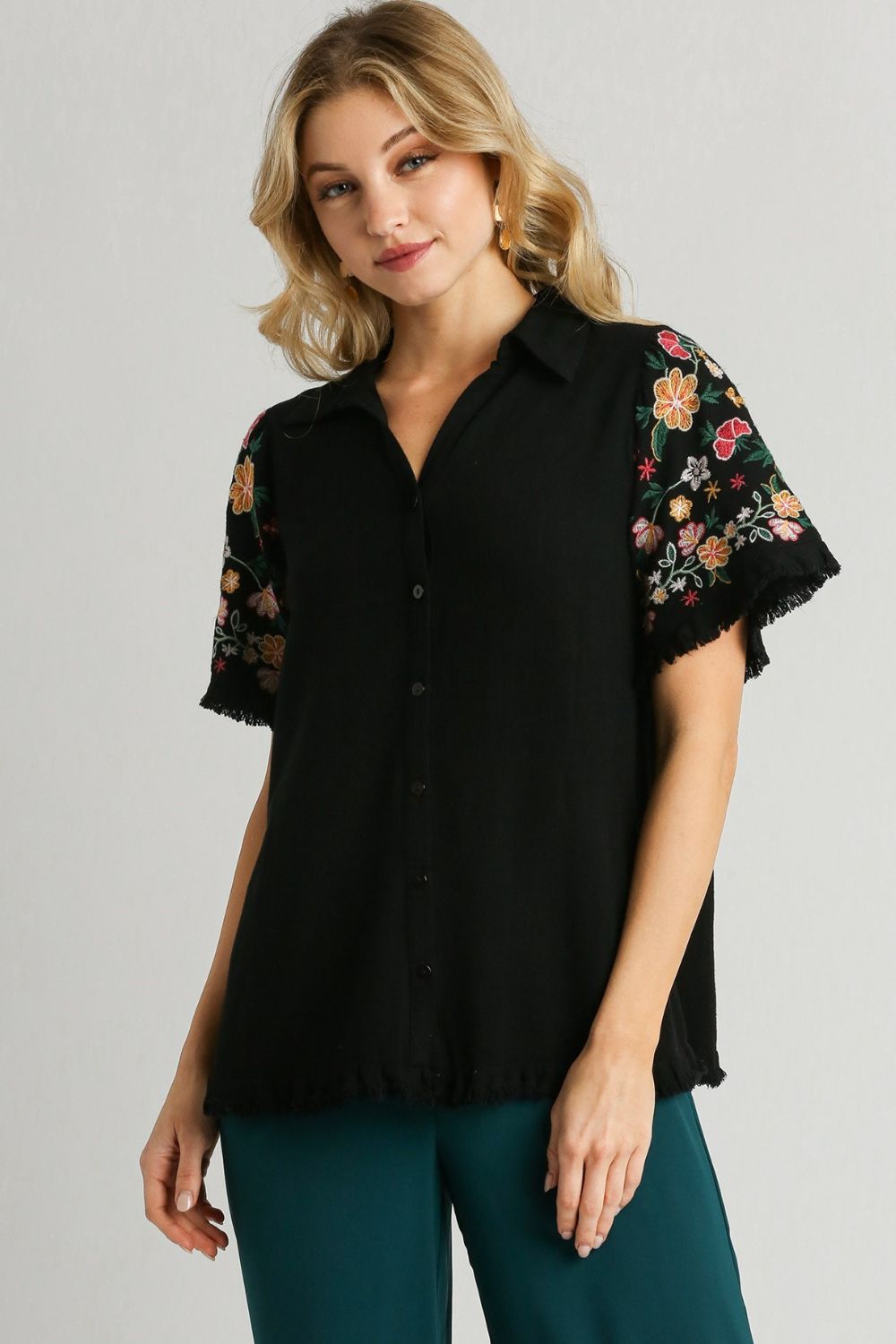 Floral Embroidered Sleeve Shirt