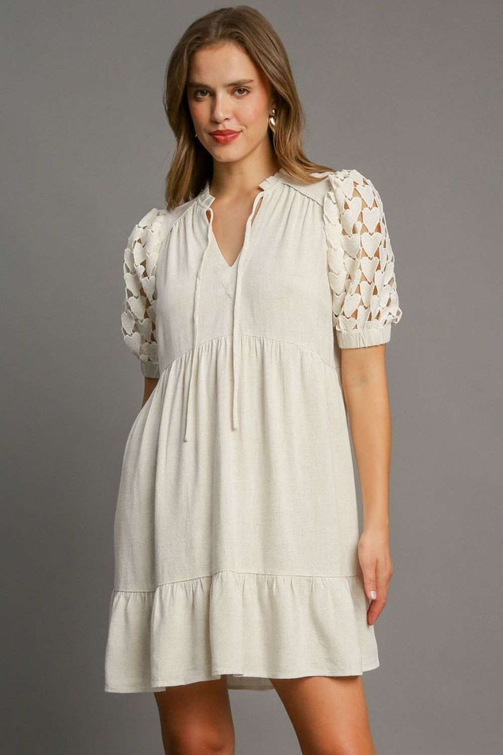 Chic Ruffled Hem Dress with Heart Lace Sleeves