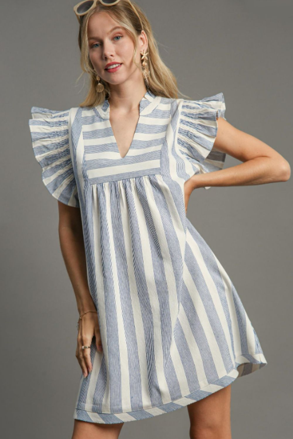 Chic Striped Ruffle Sleeve Mini Dress