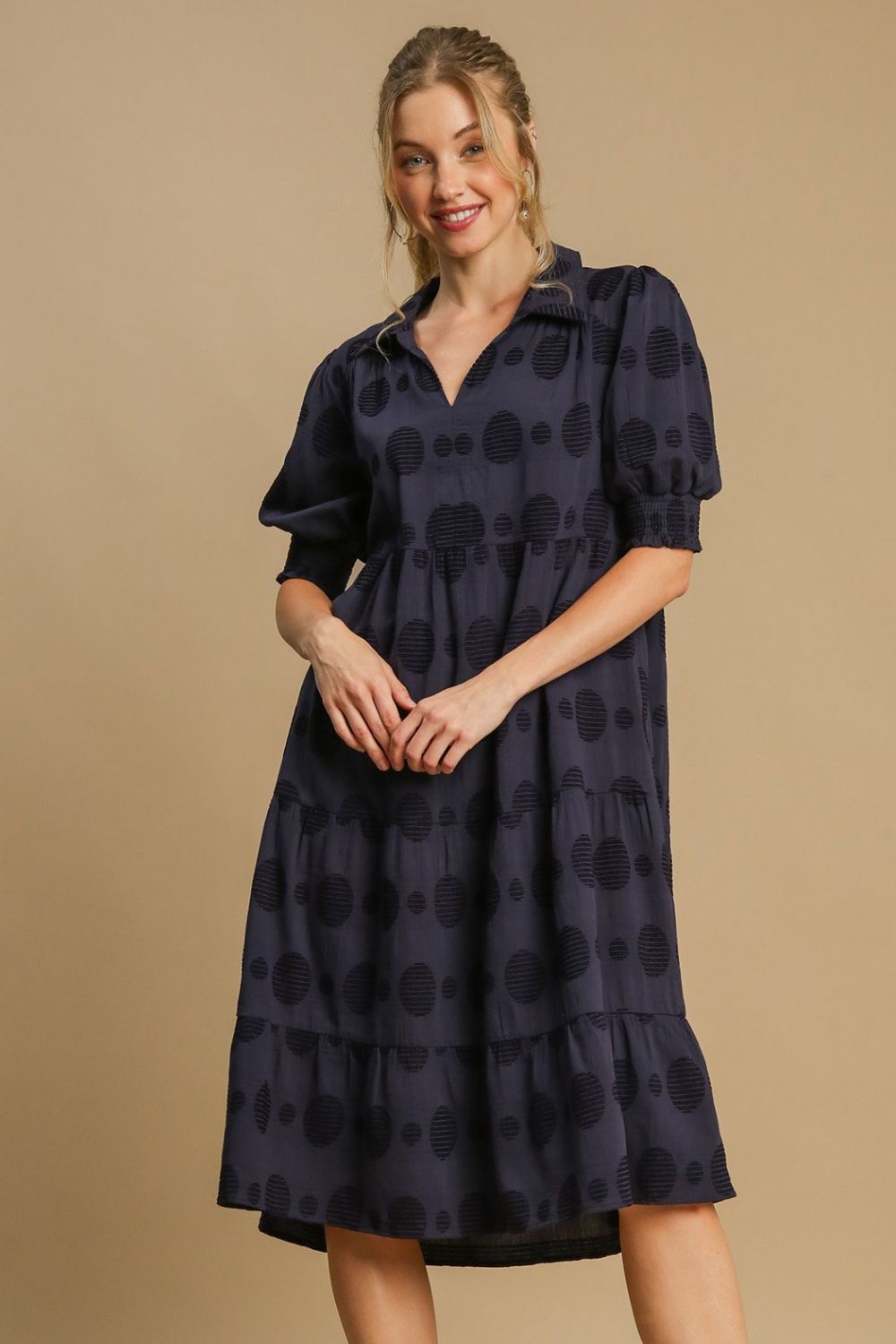 Swiss Dot Jacquard Tiered Midi Dress