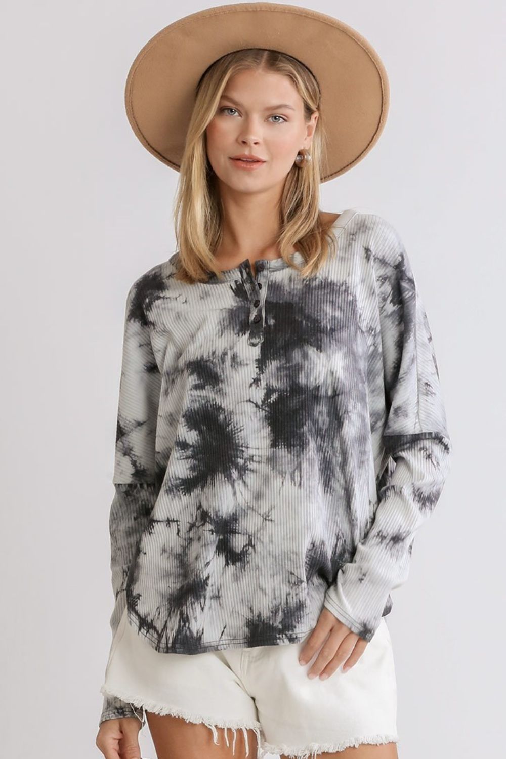 Tie-Dye Ribbed Button-Up Top