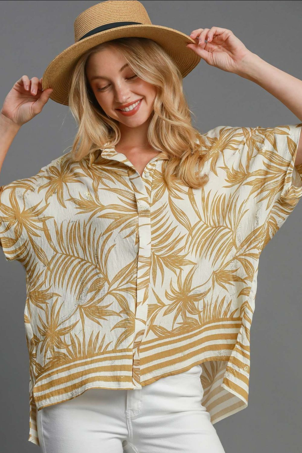 Tropical Print Button-Down Shirt