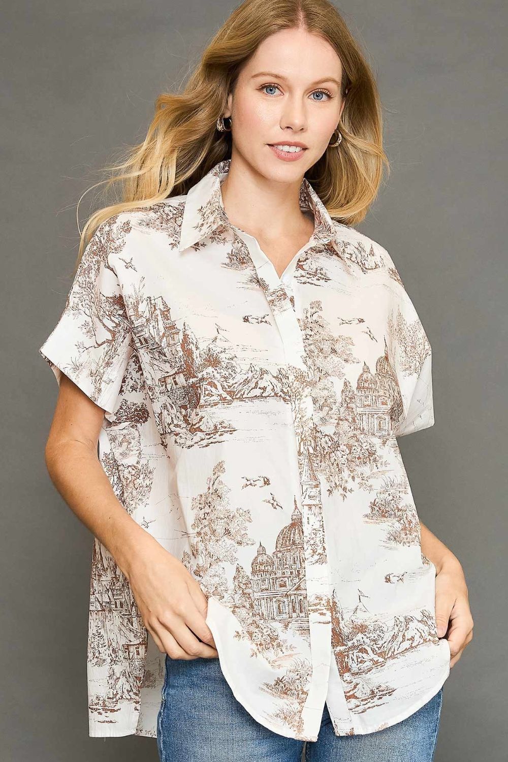 Vintage-Inspired Two-Tone Button-Up Shirt