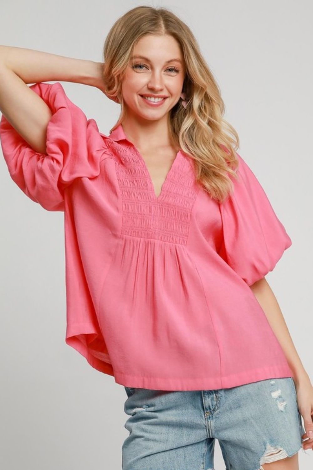 Smocked Detail Puff Sleeve Blouse