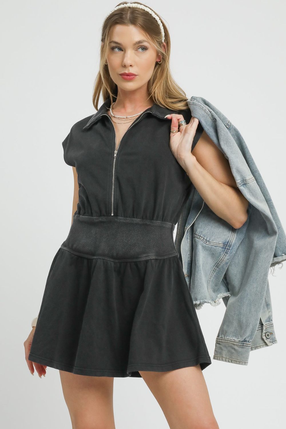 Zip-Front Cap Sleeve Mini Dress