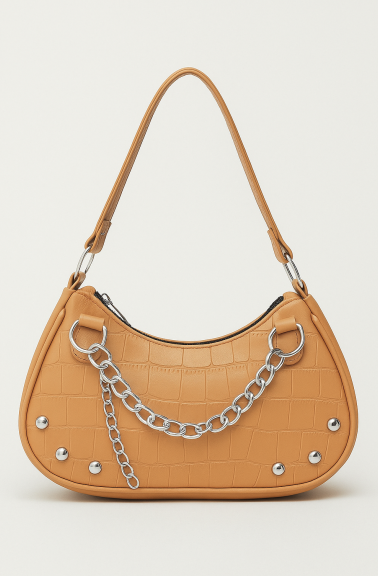 Chain Accent PU Leather Shoulder Bag